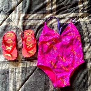Roxy one piece bathing suit with Roxy sandals
